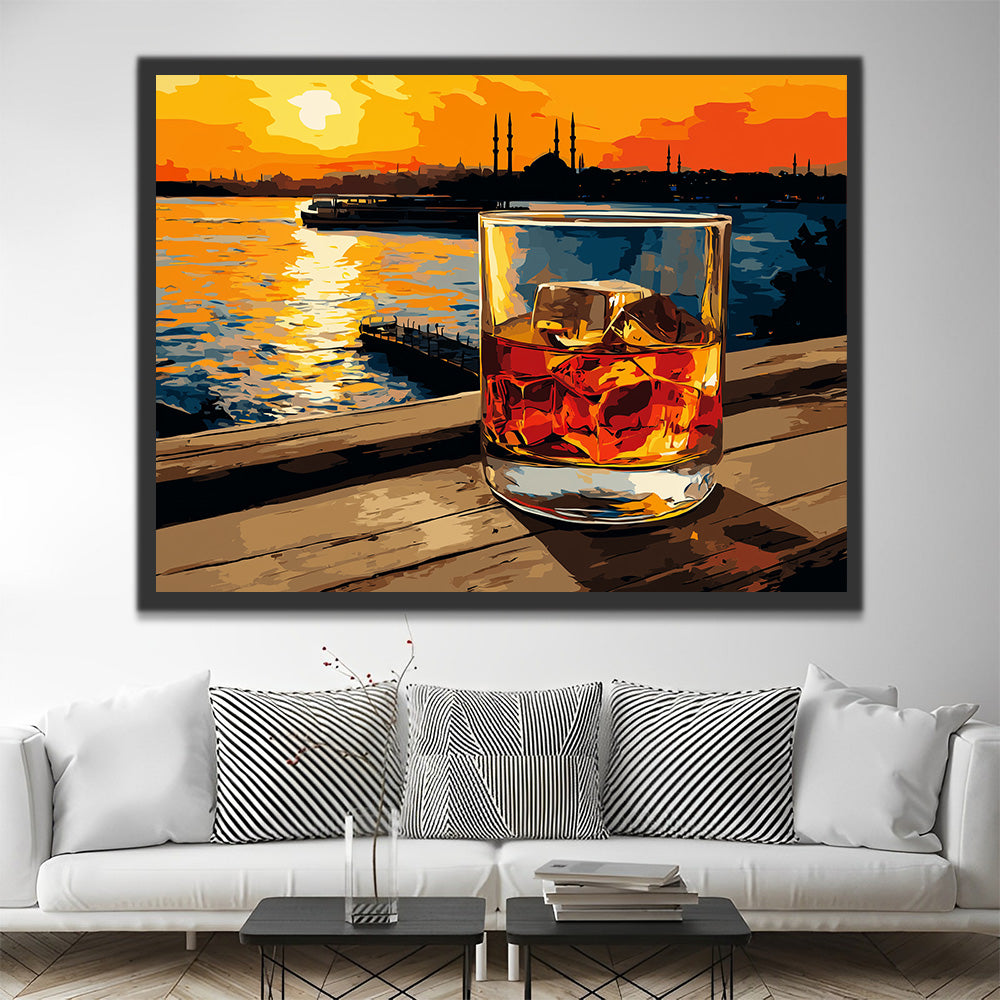 Ice Drinks by the Sea at Sunset Paint by Numbers