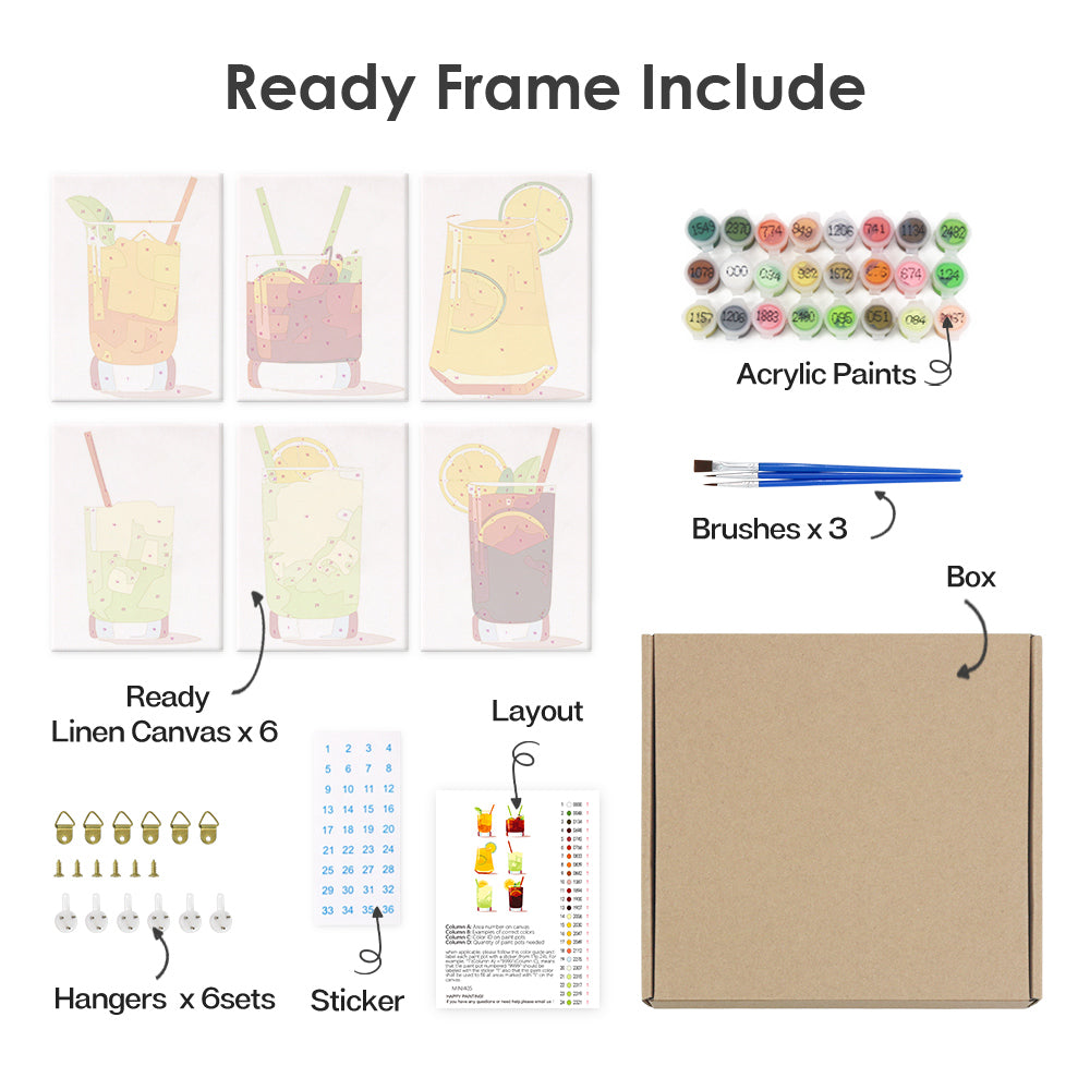 Iced Drinks 6 Pieces Mini Paint by Numbers