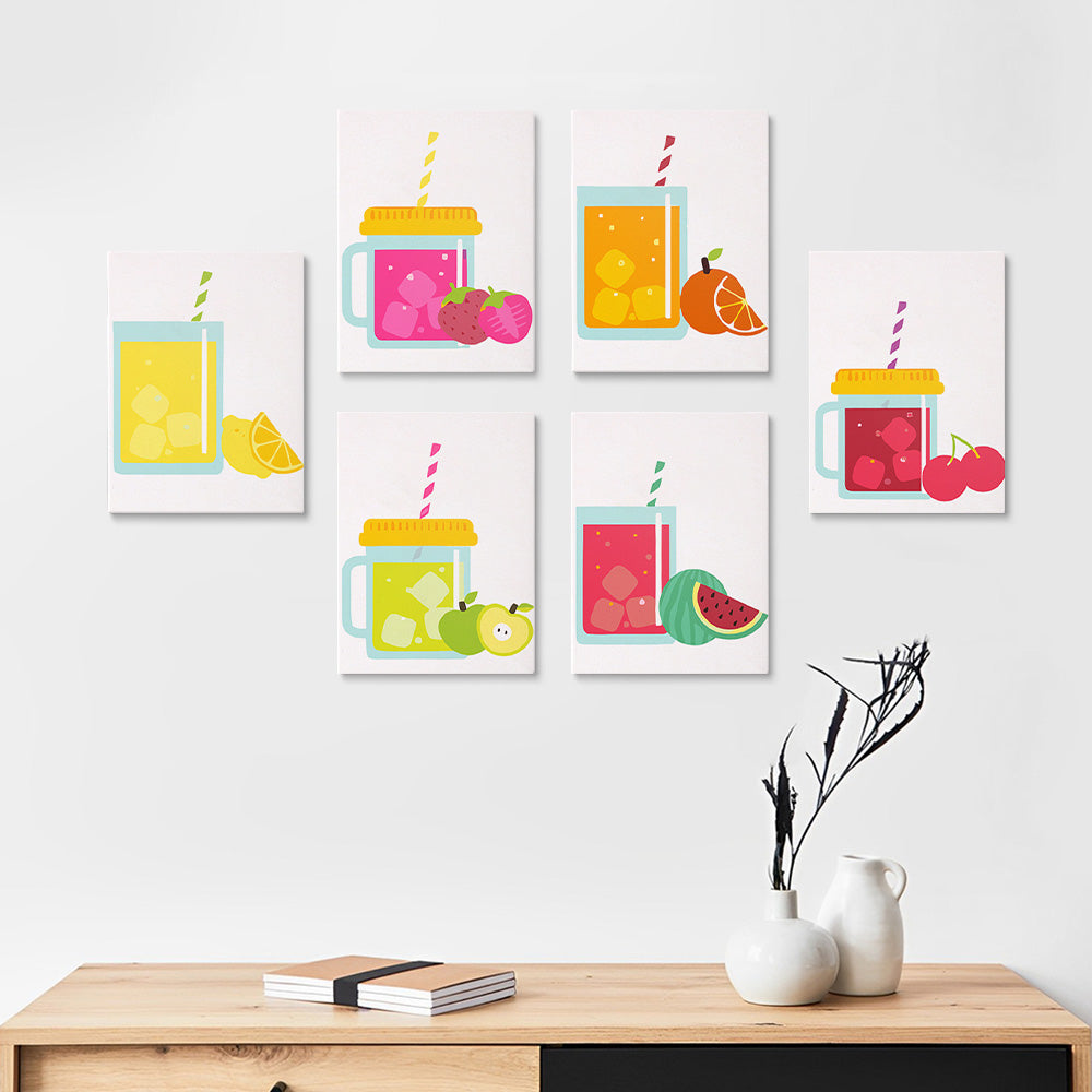 Iced Drinks with Straws 6 Pieces Mini Paint by Numbers