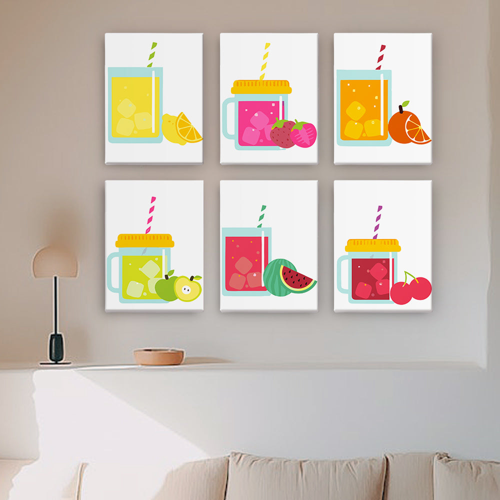 Iced Drinks with Straws 6 Pieces Mini Paint by Numbers