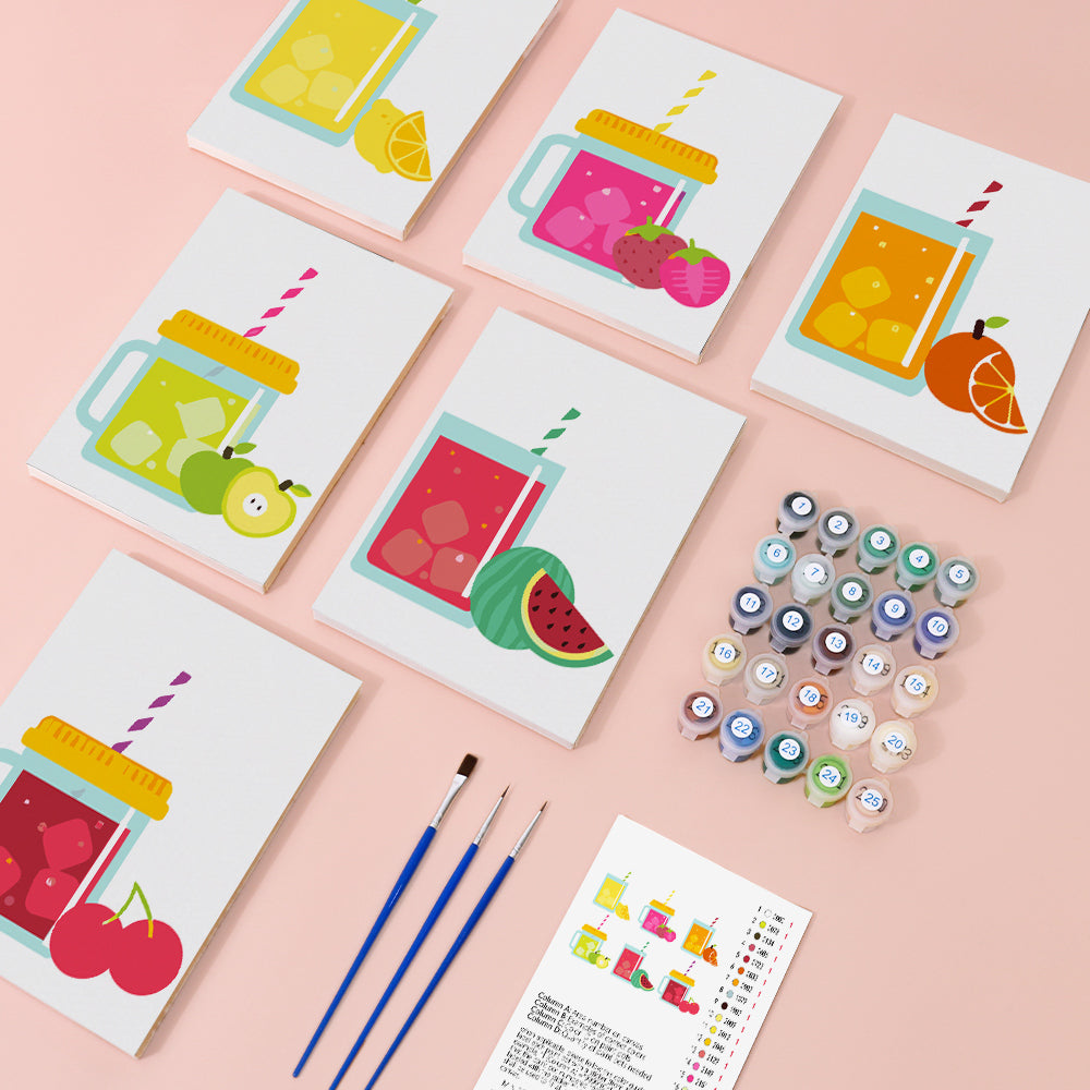 Iced Drinks with Straws 6 Pieces Mini Paint by Numbers