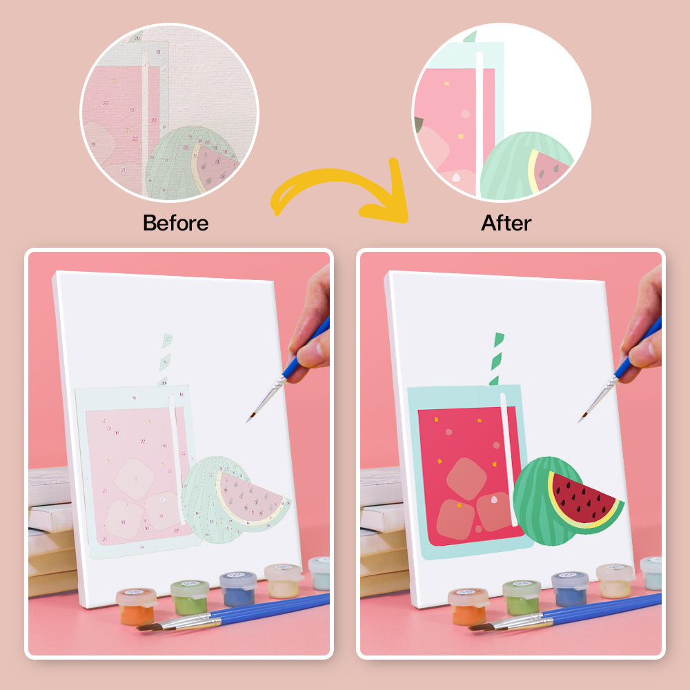 Iced Drinks with Straws 6 Pieces Mini Paint by Numbers