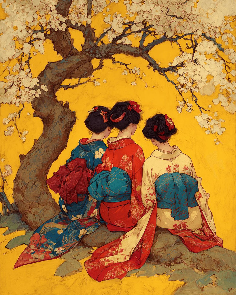 Japanese Women under the Cherry Blossom Tree Paint by Numbers