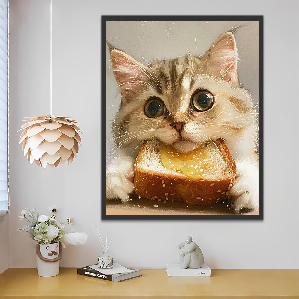 Kitten Holding Bread Paint by Numbers