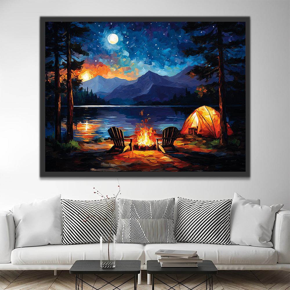 Lakeside Camping and Bonfires Paint by Numbers