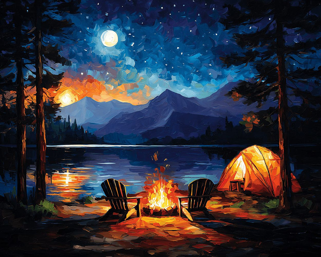 Lakeside Camping and Bonfires Paint by Numbers