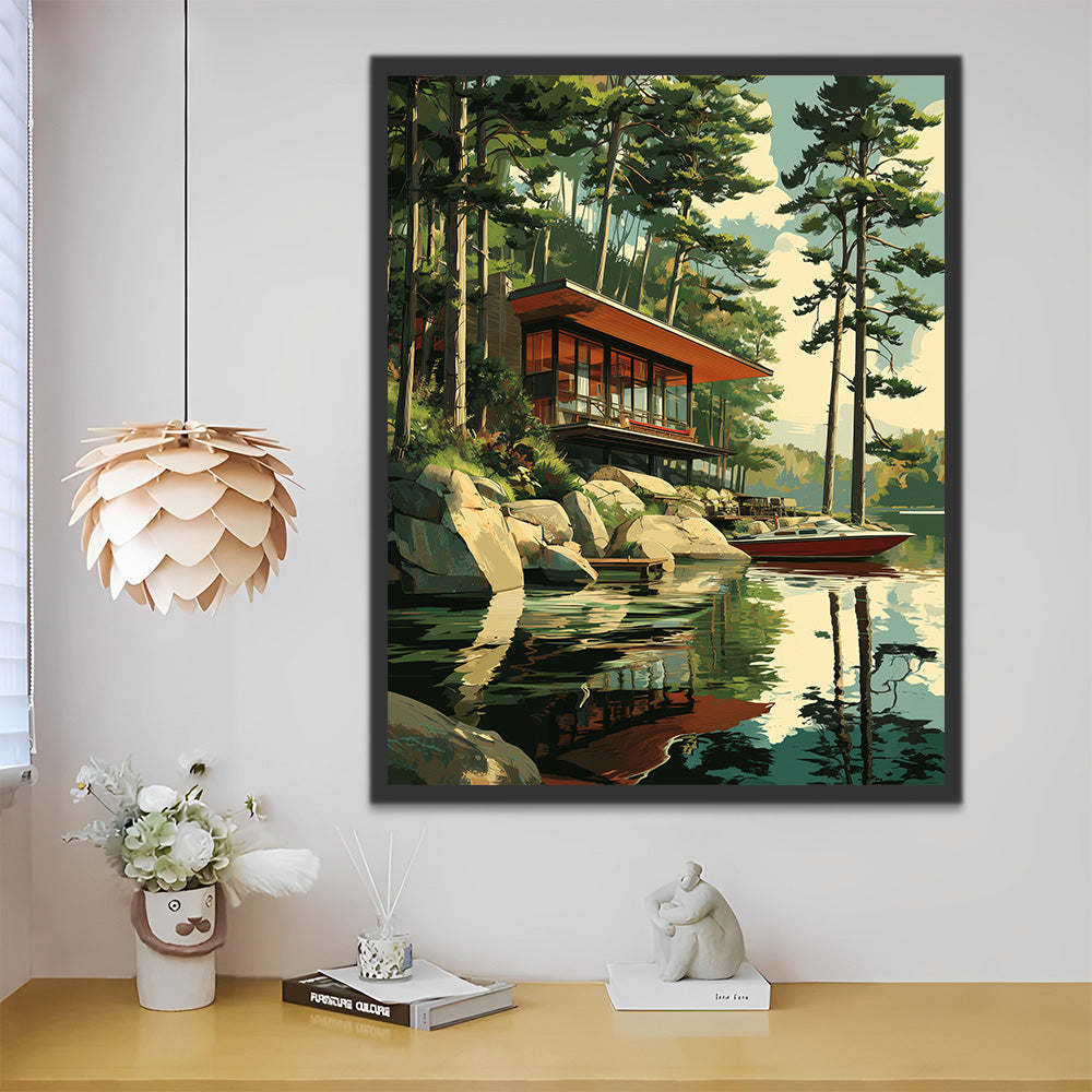 Lakeside Villa and Yacht Paint by Numbers
