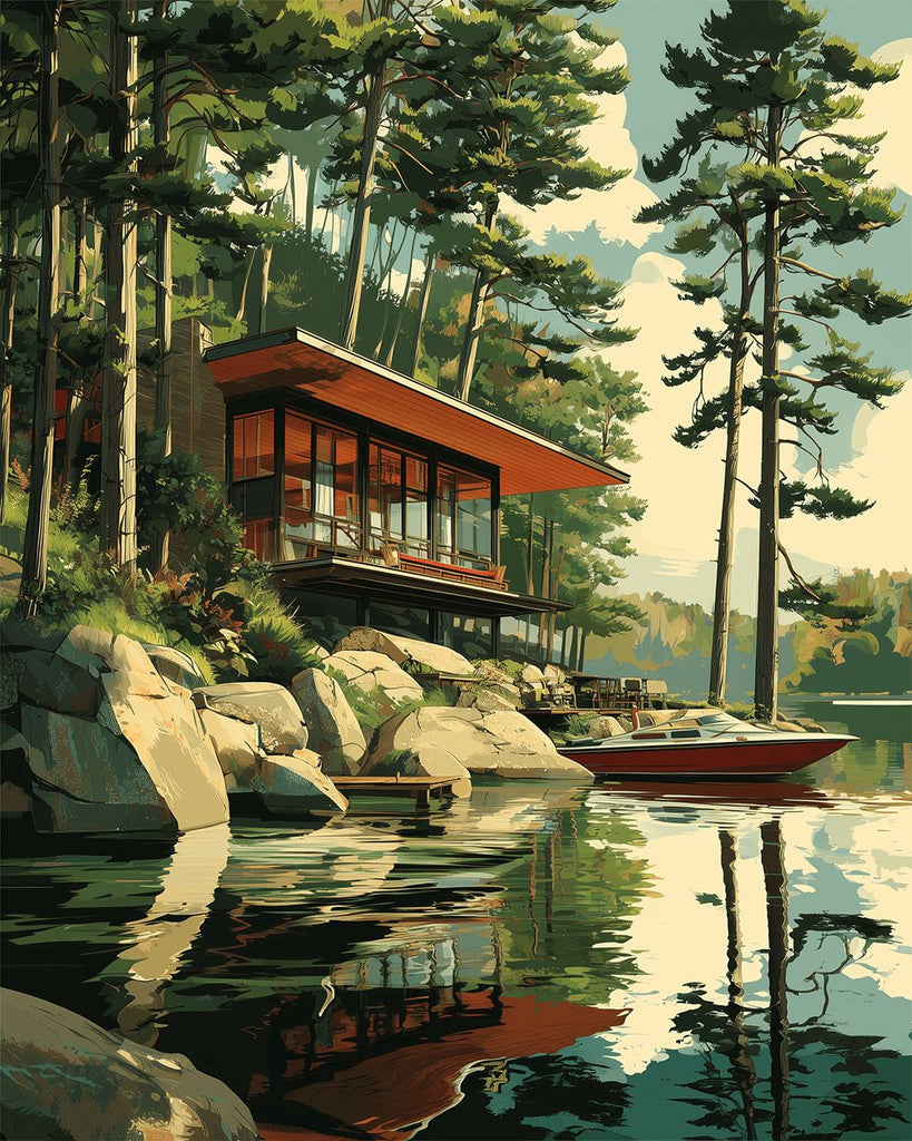 Lakeside Villa and Yacht Paint by Numbers
