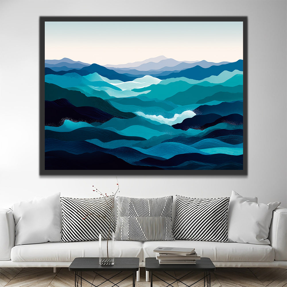 Layer upon Layer of Green Waves Paint by Numbers