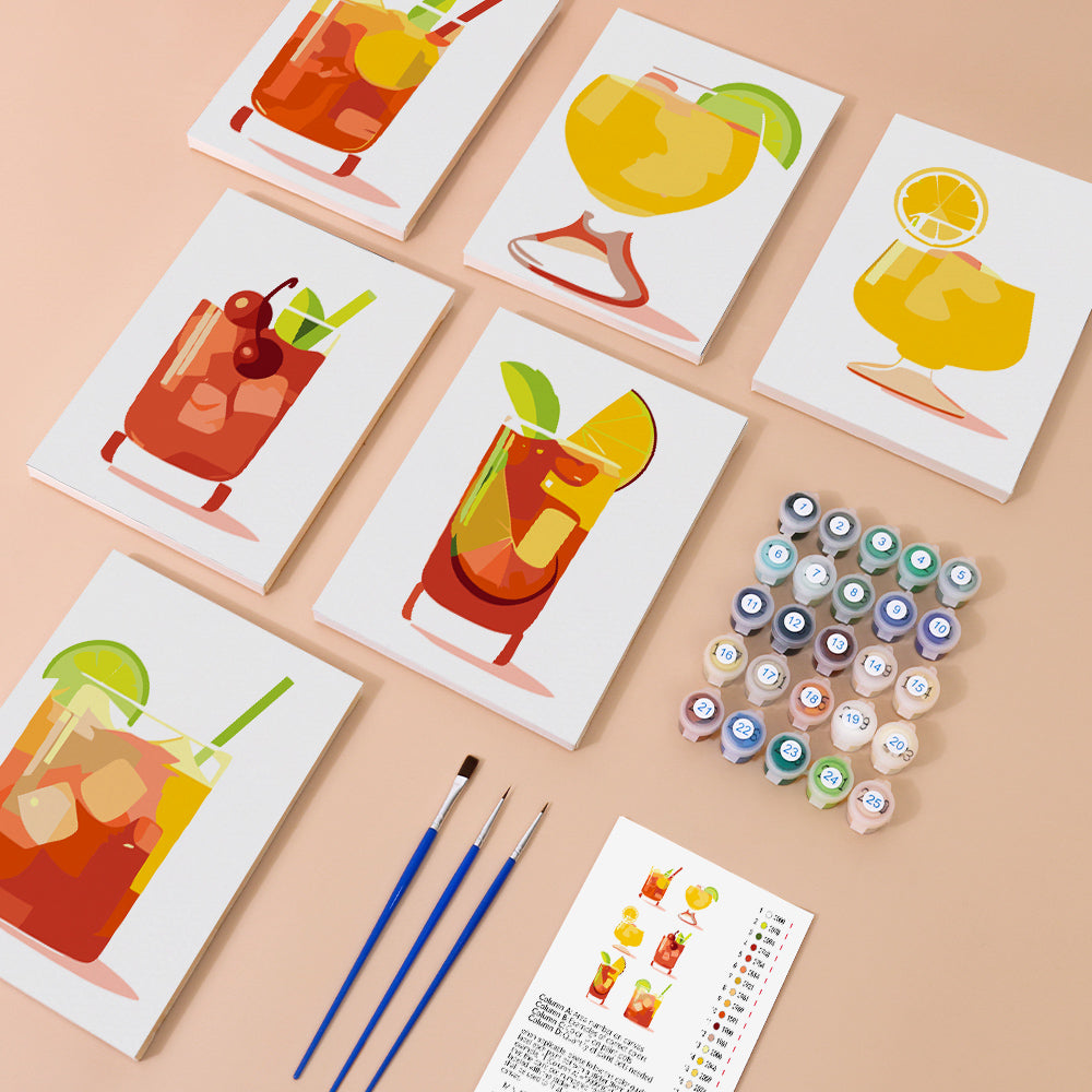 Lemon Cocktail with Ice 6 Pieces Mini Paint by Numbers