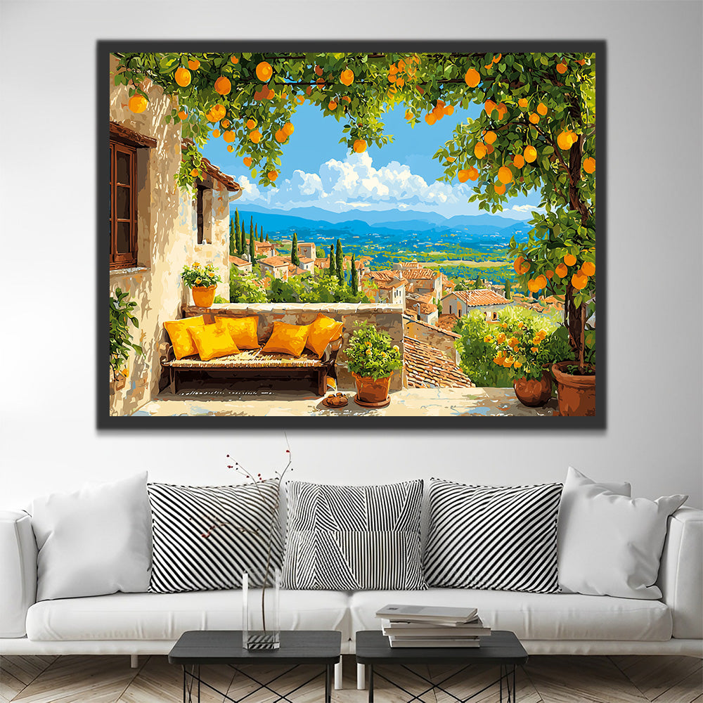Lemon Tree full of Fruits outside the House Paint by Numbers