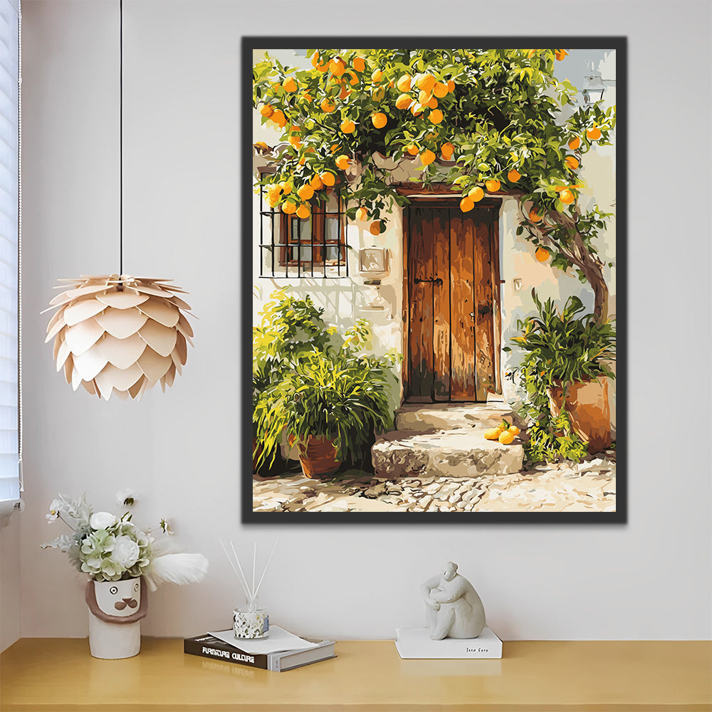 Lemon Tree in front of Wooden Door Paint by Numbers