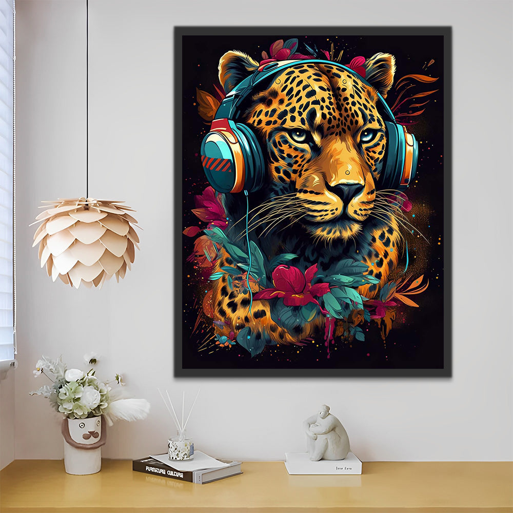 Leopard Wearing Headphones Paint by Numbers