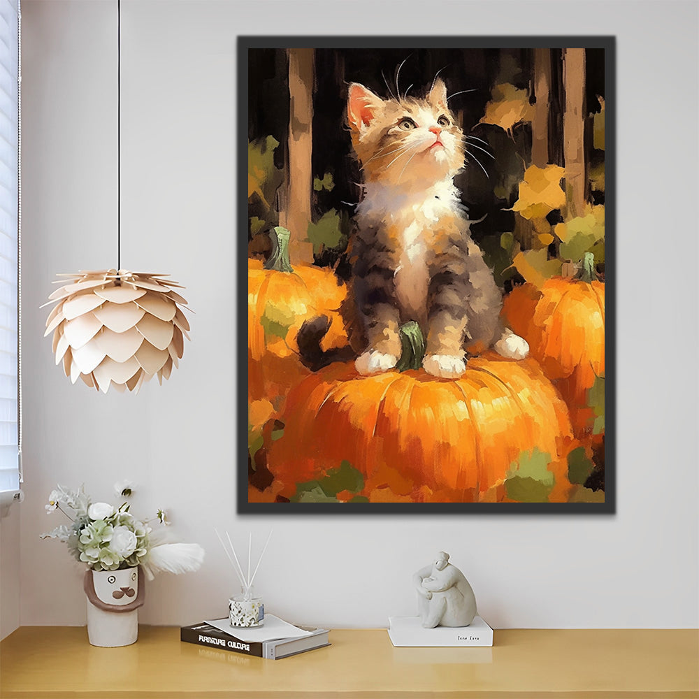Little Cat on the Orange Pumpkin Paint by Numbers