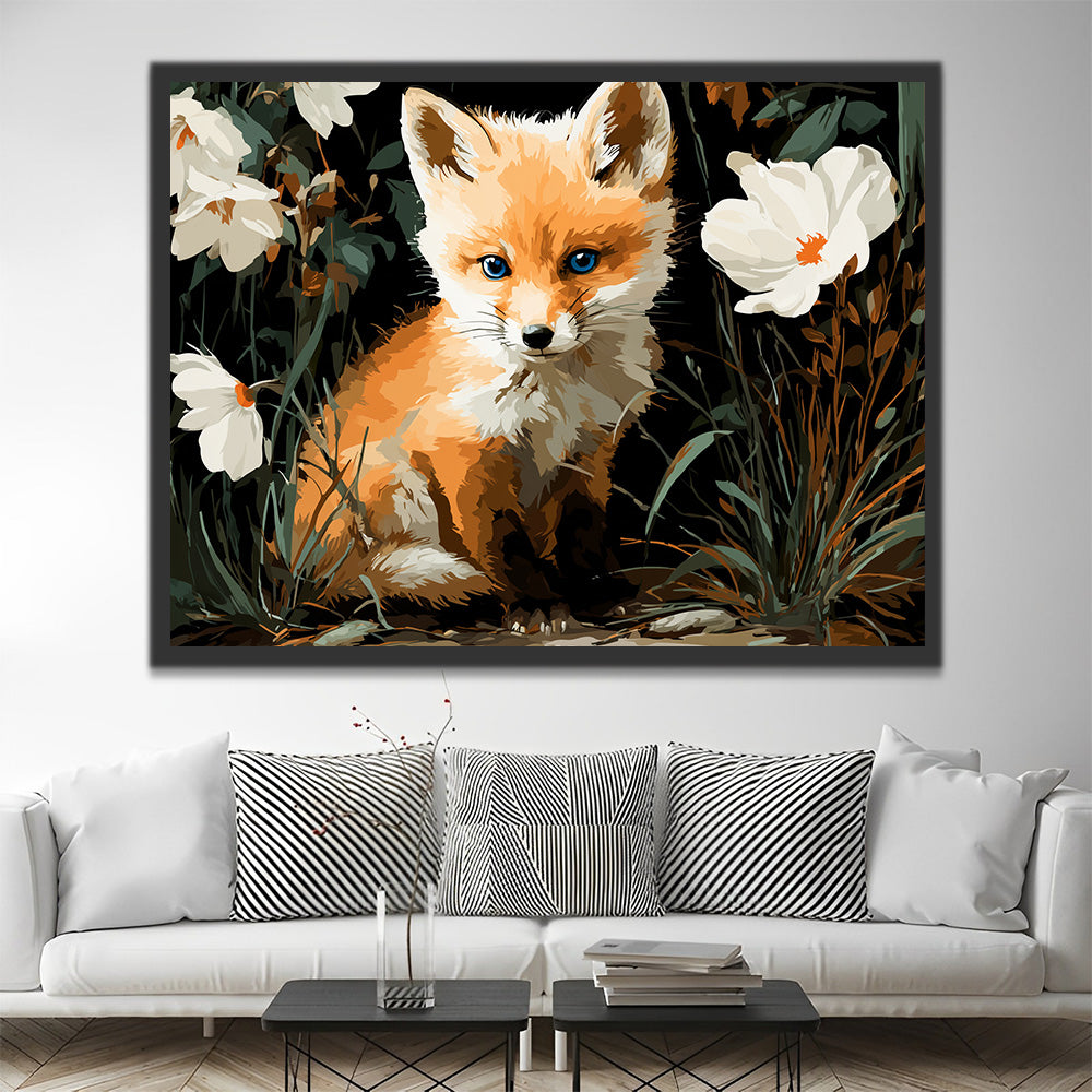 Little Fox and White Wildflowers Paint by Numbers