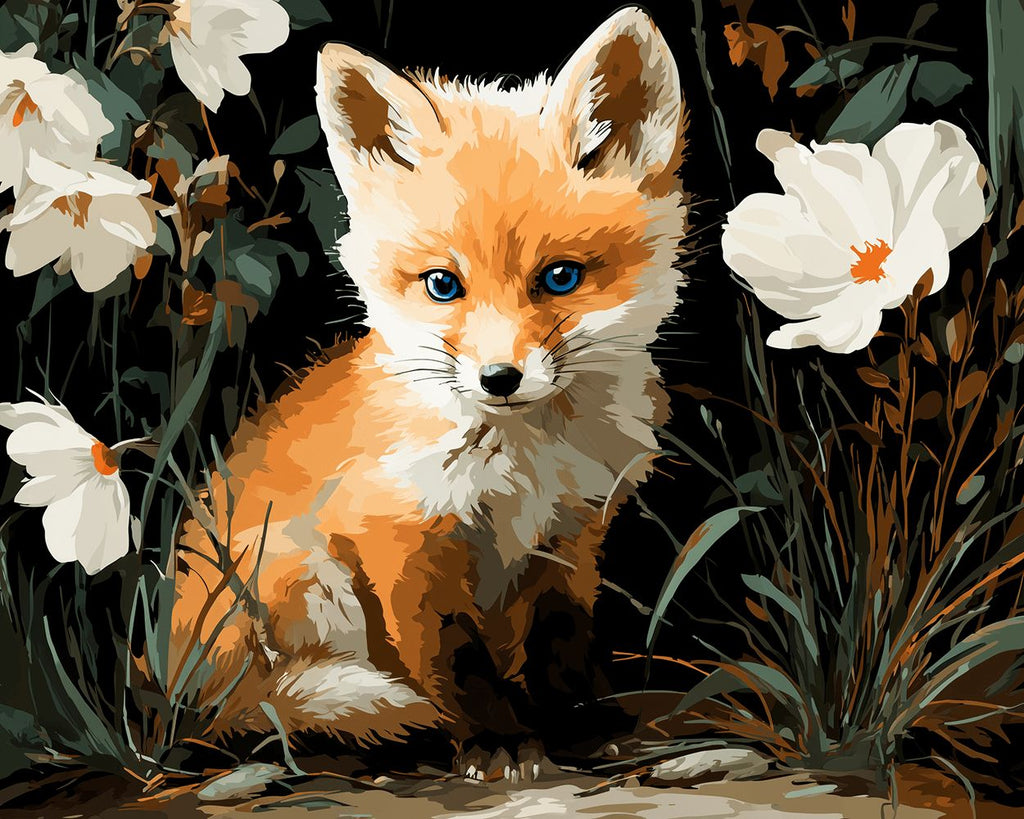 Little Fox and White Wildflowers Paint by Numbers