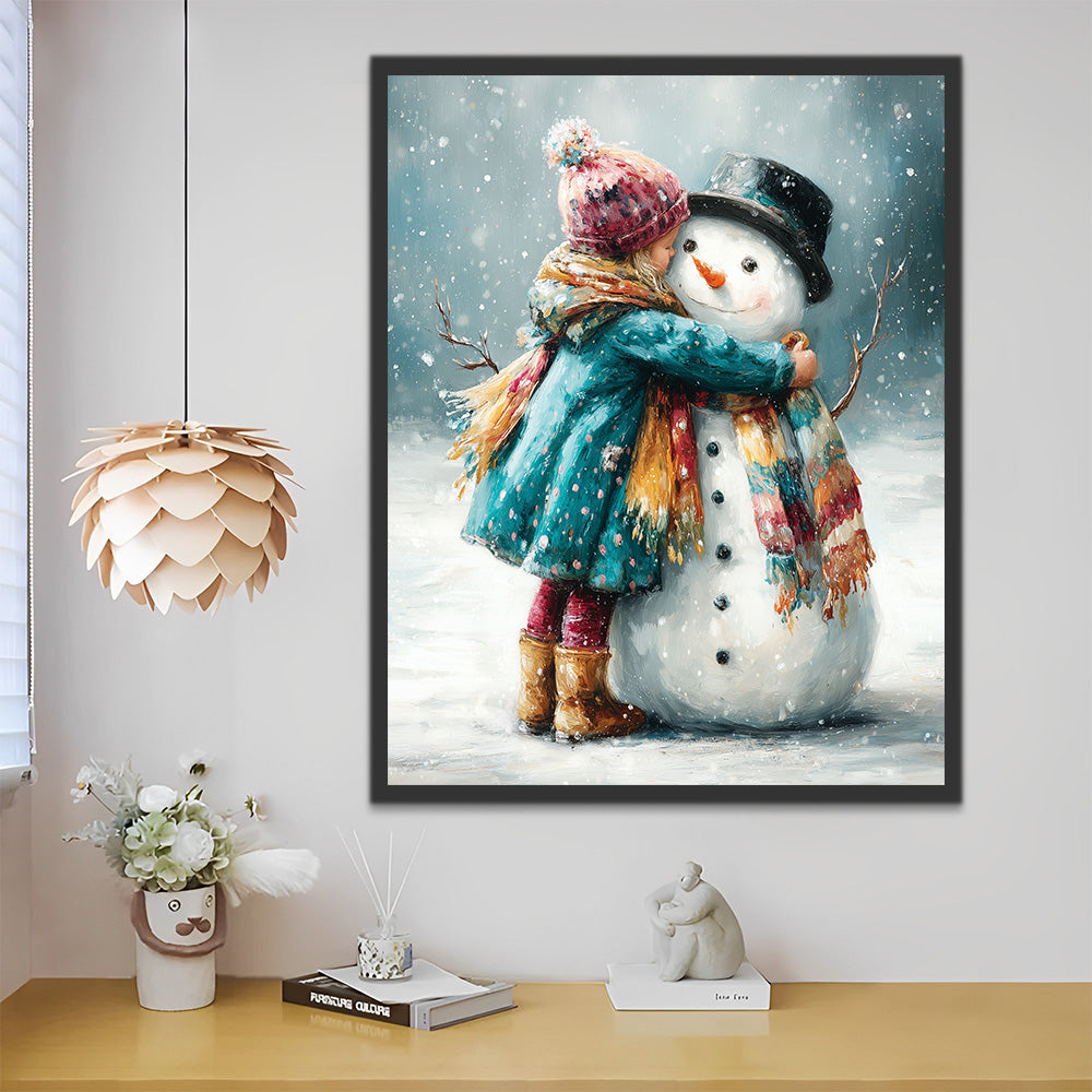 Little Girl Hugging a Snowman Paint by Numbers