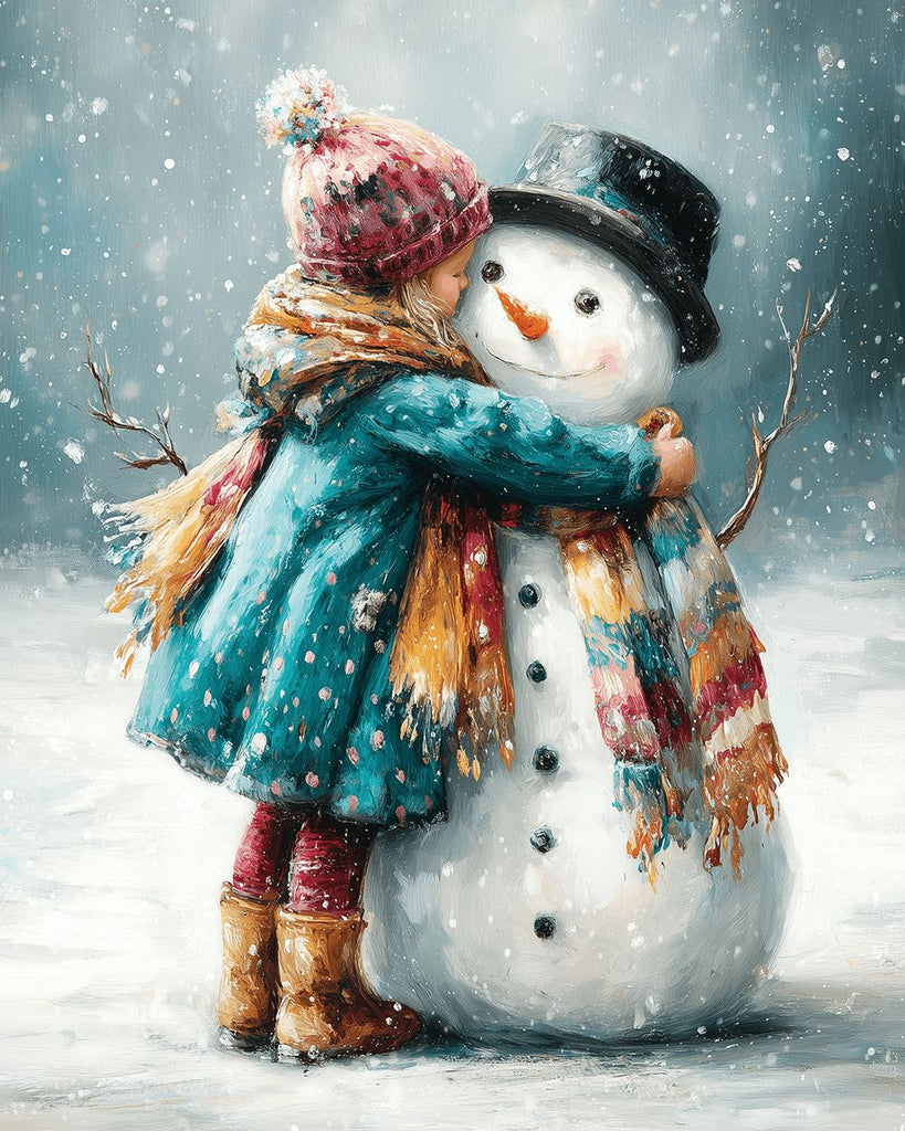 Little Girl Hugging a Snowman Paint by Numbers
