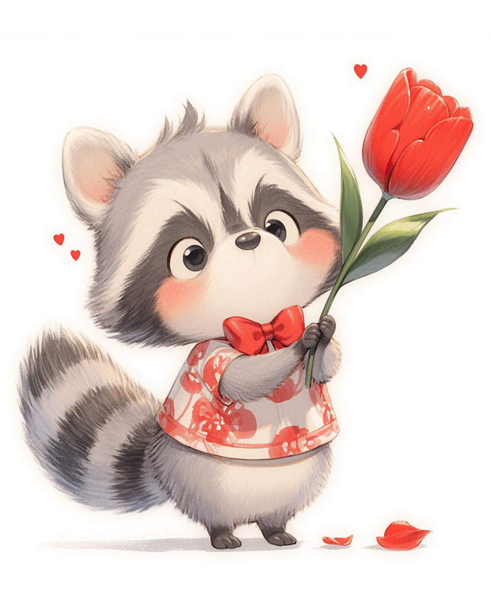 Paint by Numbers Little Raccoon and Red Rose – Happyforart.com
