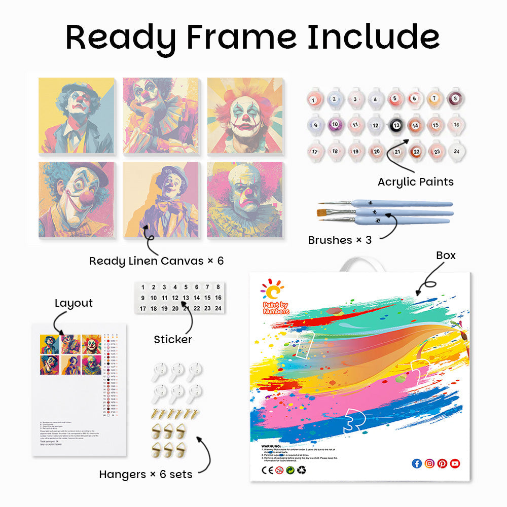Lonely and Funny Clown 6 Pieces Mini Paint by Numbers