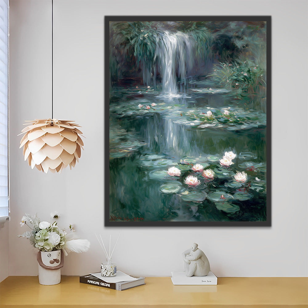 Lotus Pond Waterfall Paint by Numbers
