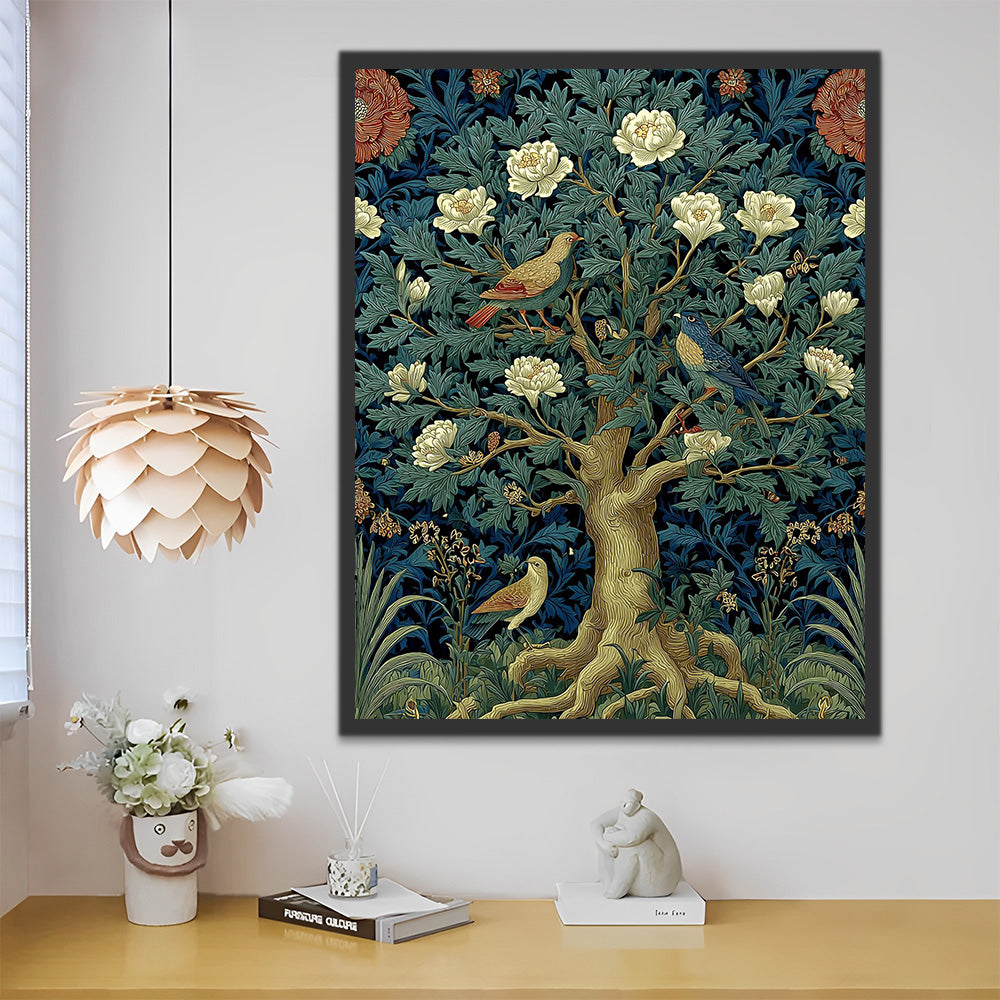 Lush Flowering Trees and Birds Paint by Numbers