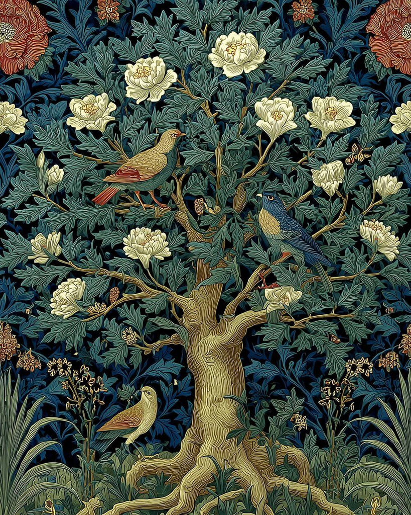Lush Flowering Trees and Birds Paint by Numbers