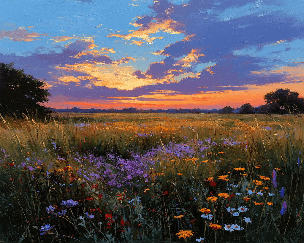 Meadow Full of Wild Flowers at Dusk Paint by Numbers