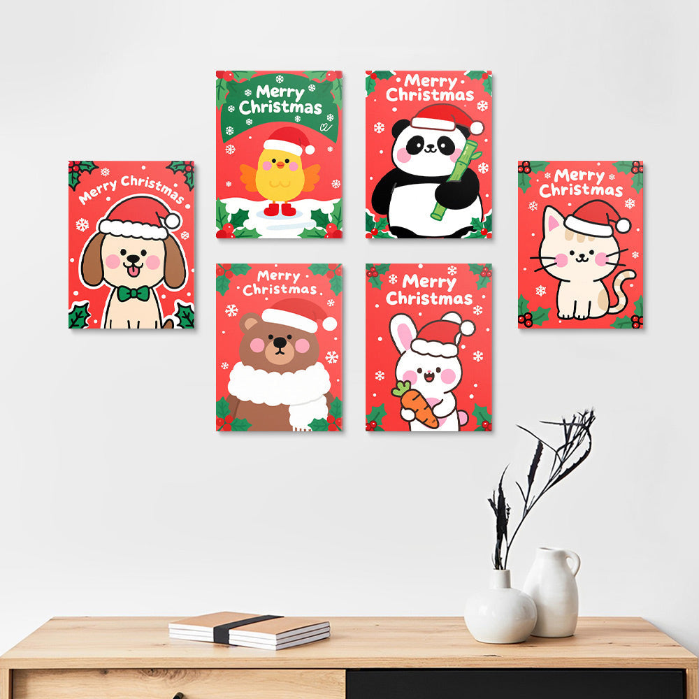 Merry Christmas to Cartoon Animals 6 Pieces Mini Paint by Numbers 