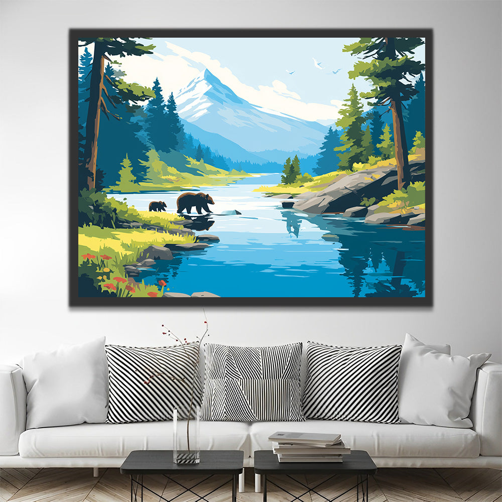 Mountain Bear Crossing the River Paint by Numbers