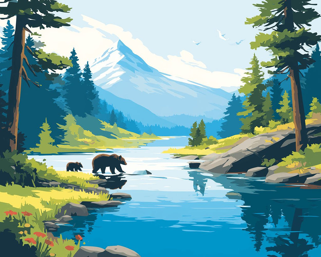 Mountain Bear Crossing the River Paint by Numbers