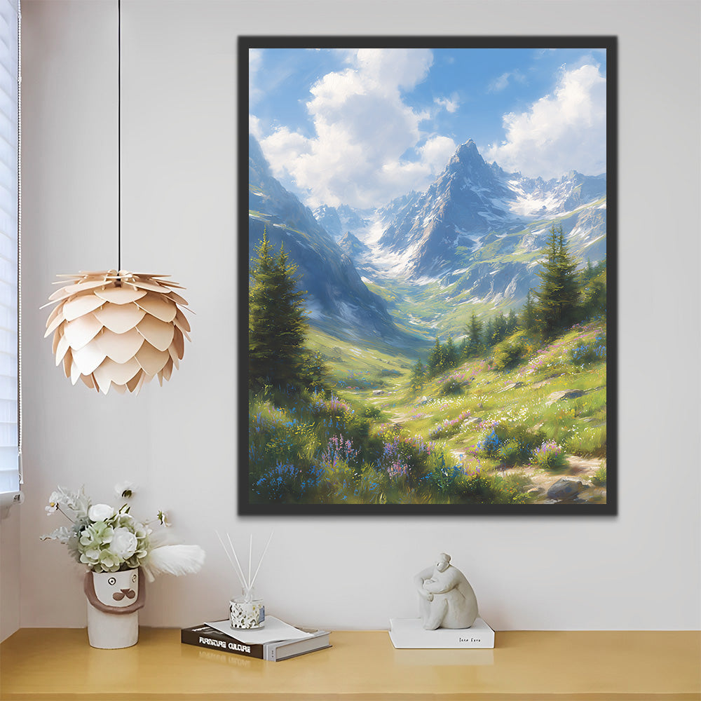 Mountains and Grassy Slopes under White Clouds Paint by Numbers