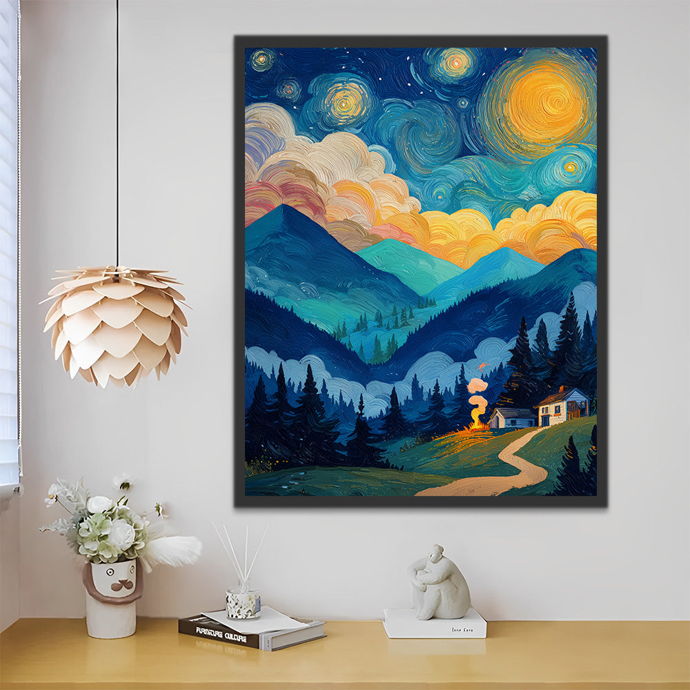 Mountains under the Starry Night Paint by Numbers