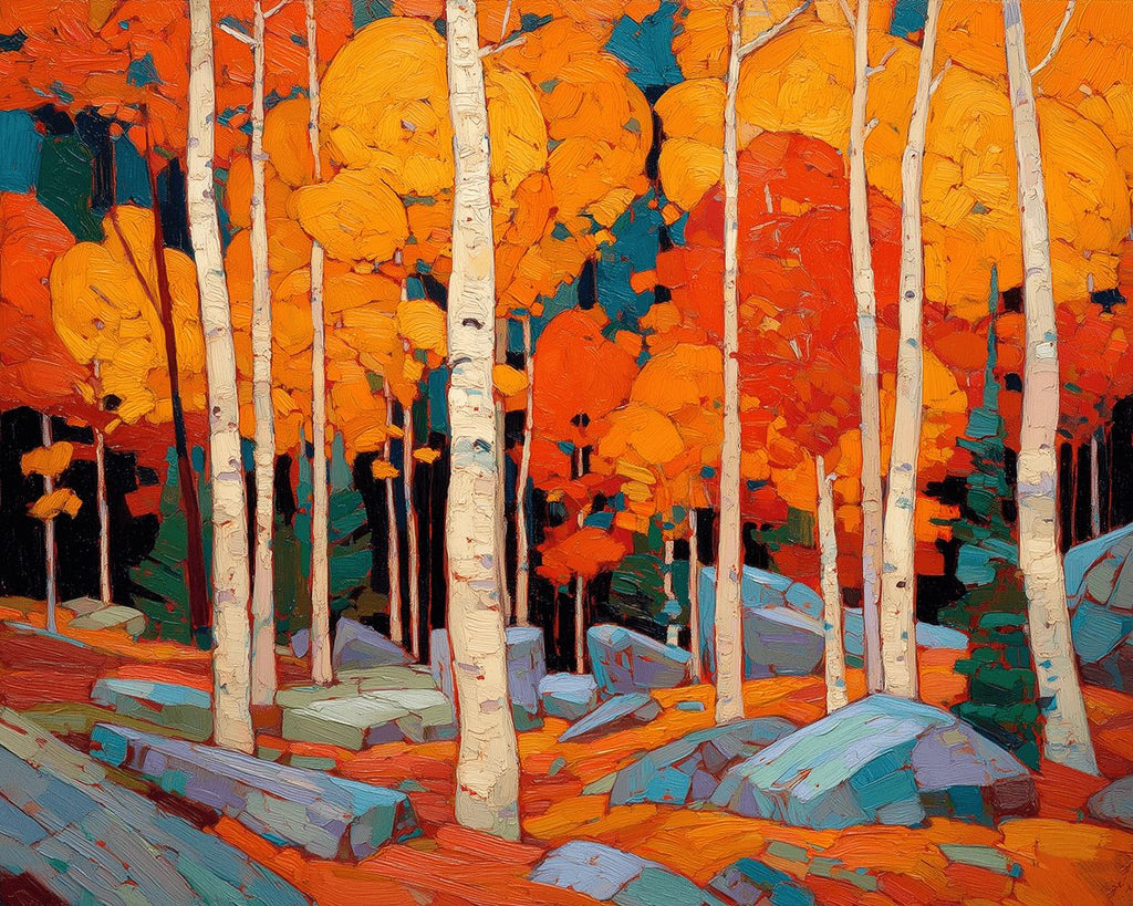 Orange Birch Forest in Autumn Paint by Numbers