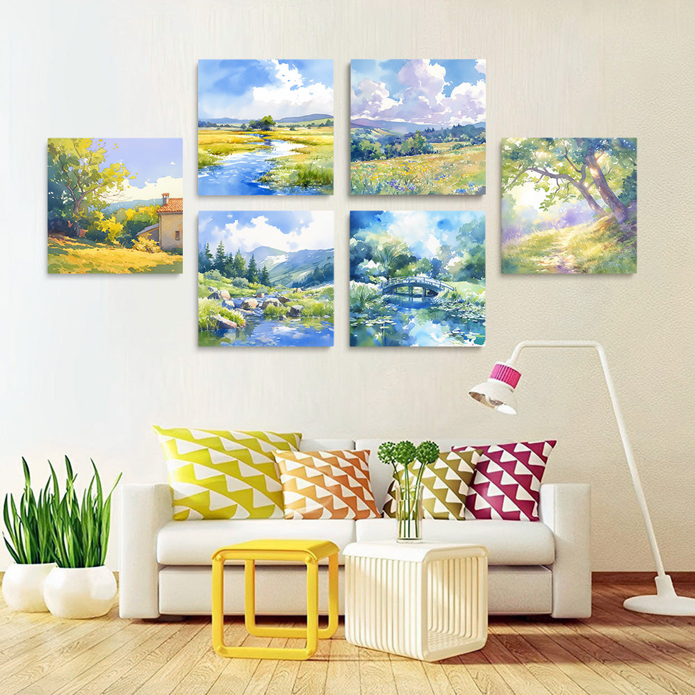Outdoor Scenery on a Sunny Day 6 Pieces Mini Paint by Numbers