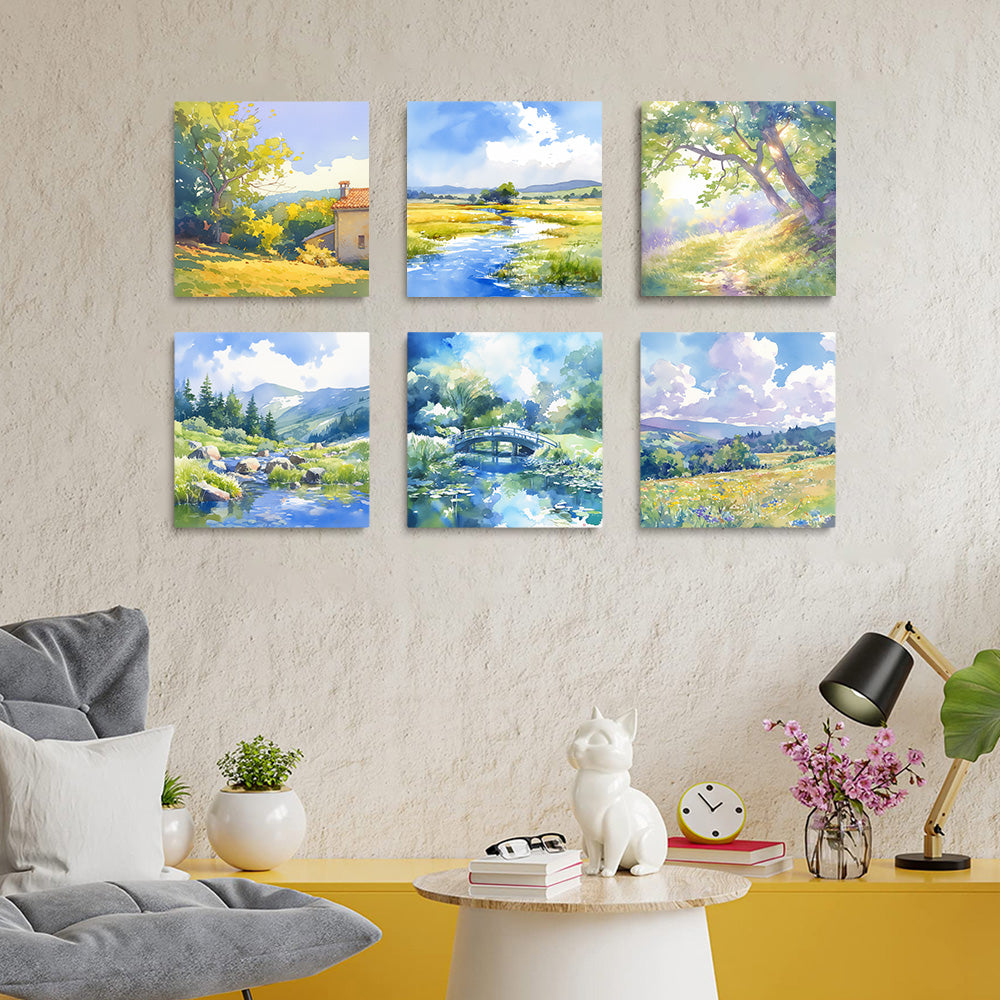 Outdoor Scenery on a Sunny Day 6 Pieces Mini Paint by Numbers