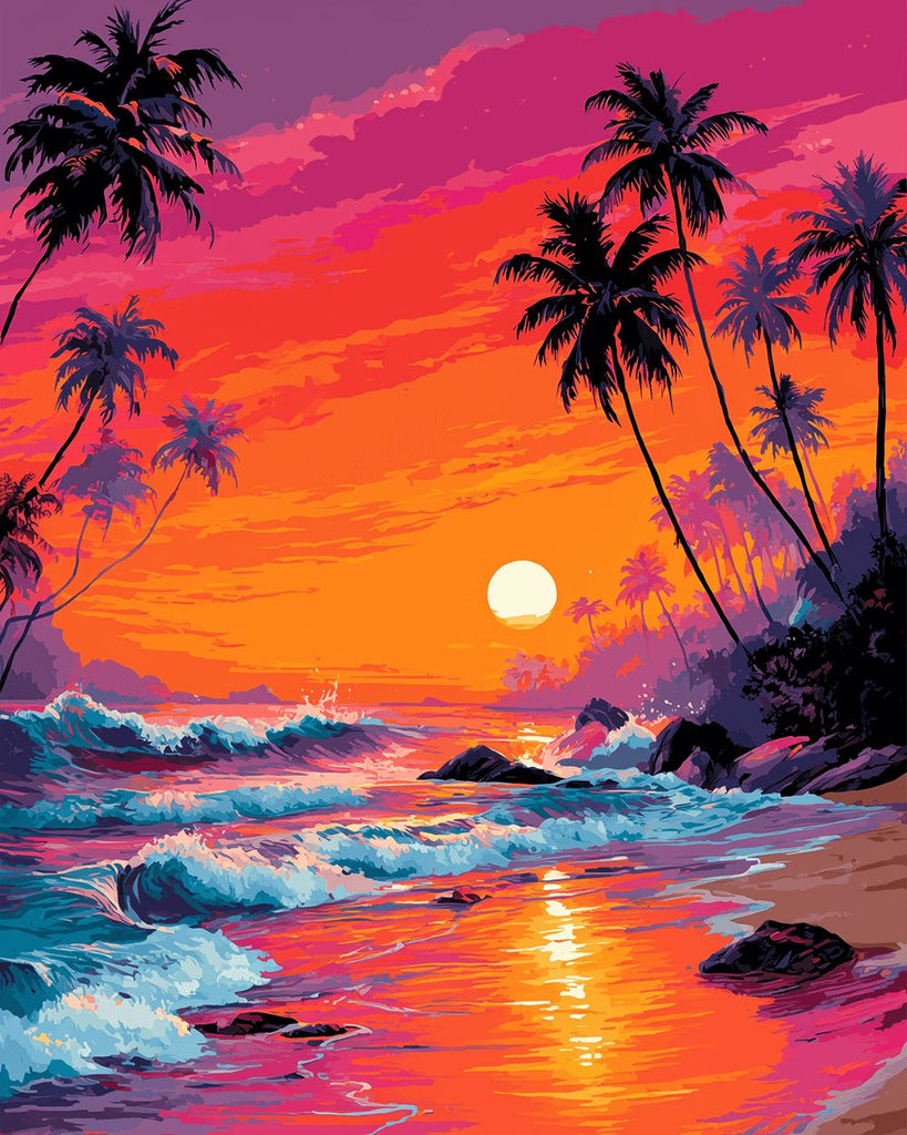 Palm Trees by the Sea at Sunset Paint by Numbers