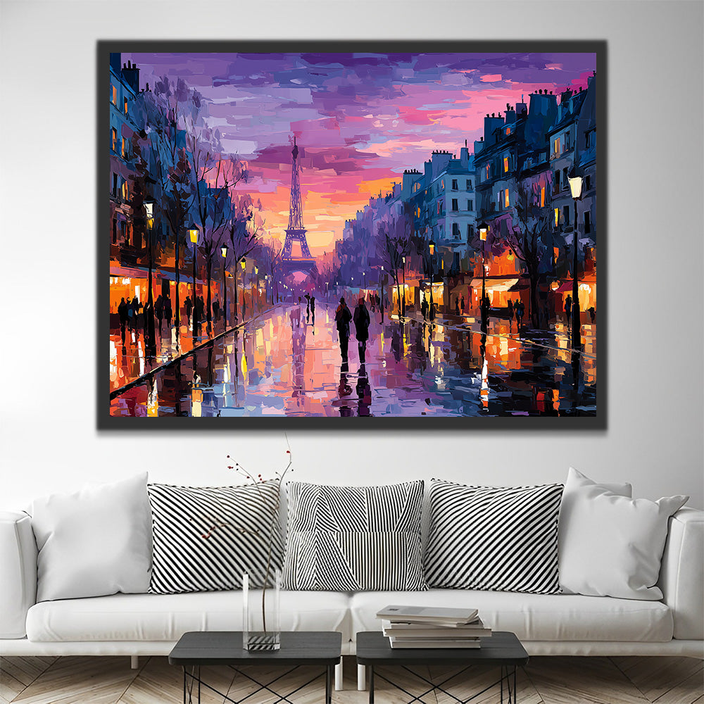 Paris Street in the Rain at Night Paint by Numbers