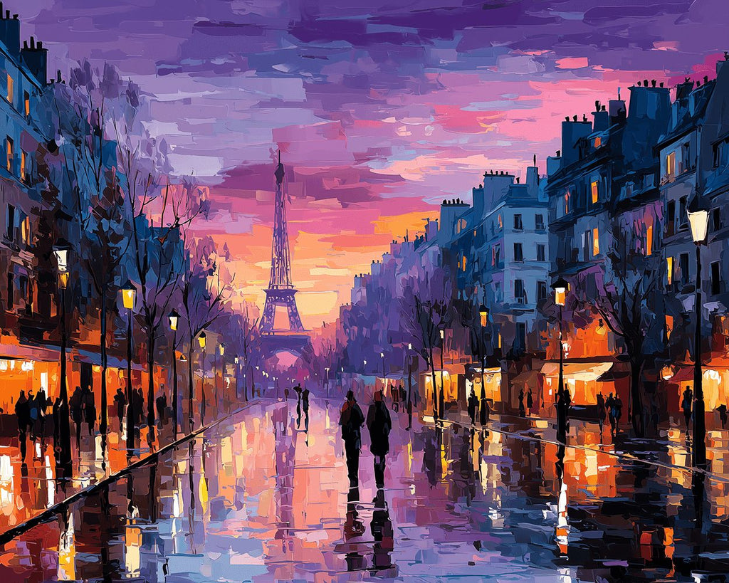 Paris Street in the Rain at Night Paint by Numbers