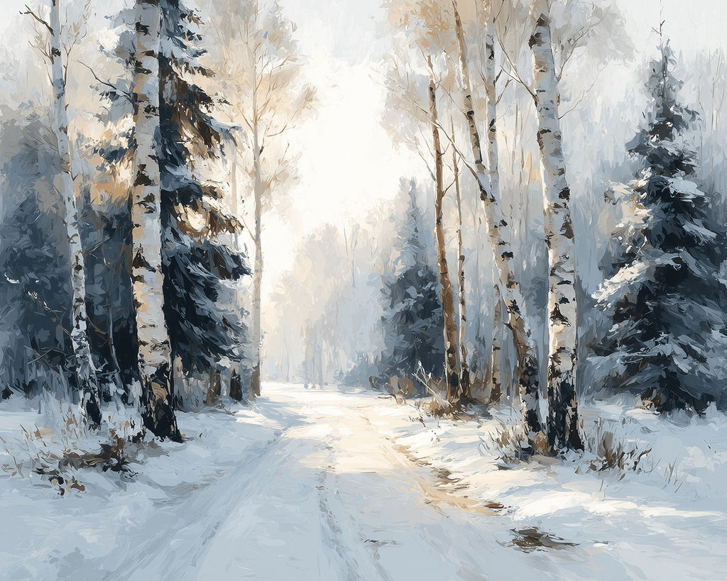 Path in the Snowy Forest Paint by Numbers