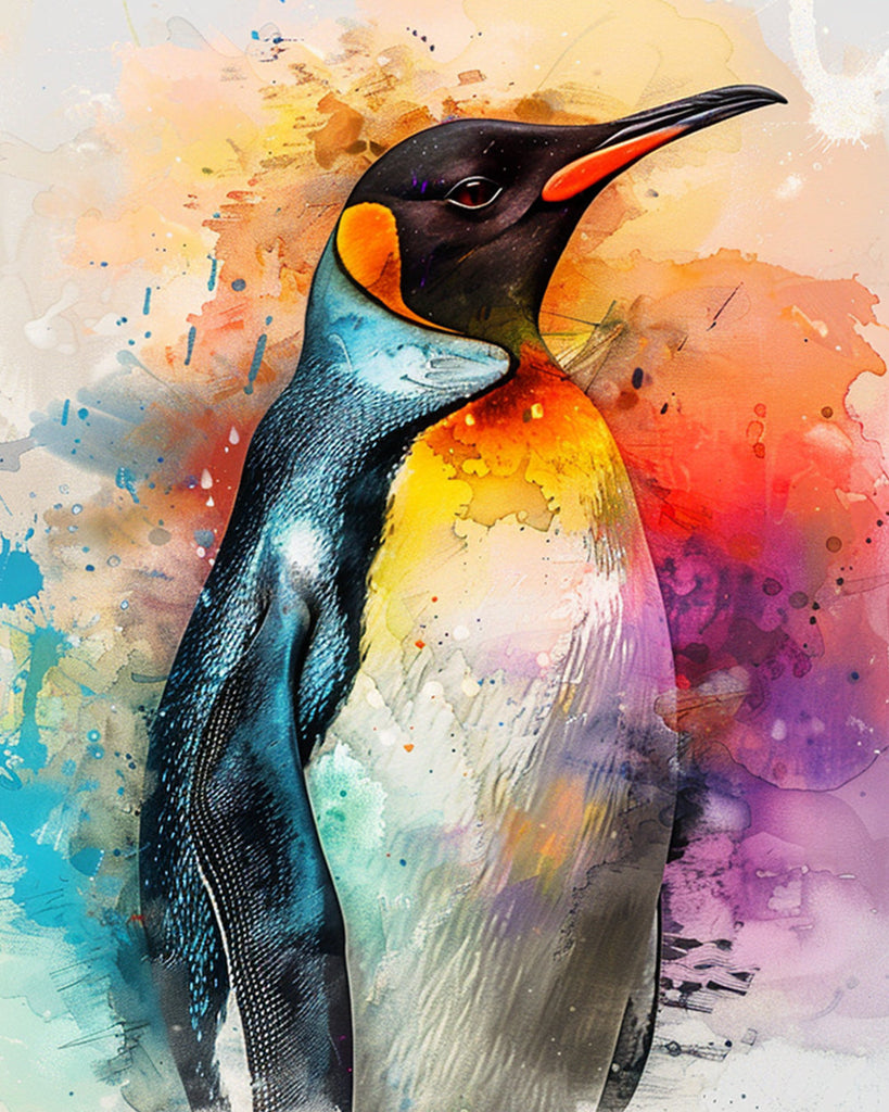Penguin in Watercolor Style Paint by Numbers