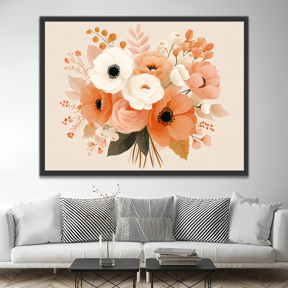 Pink and White Poppy Bouquet Paint by Numbers