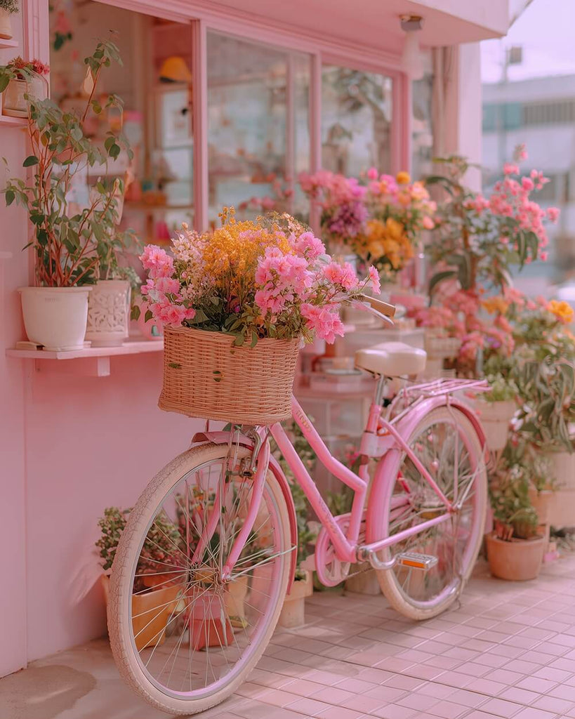 Pink Bicycle and Flower Shop Paint by Numbers