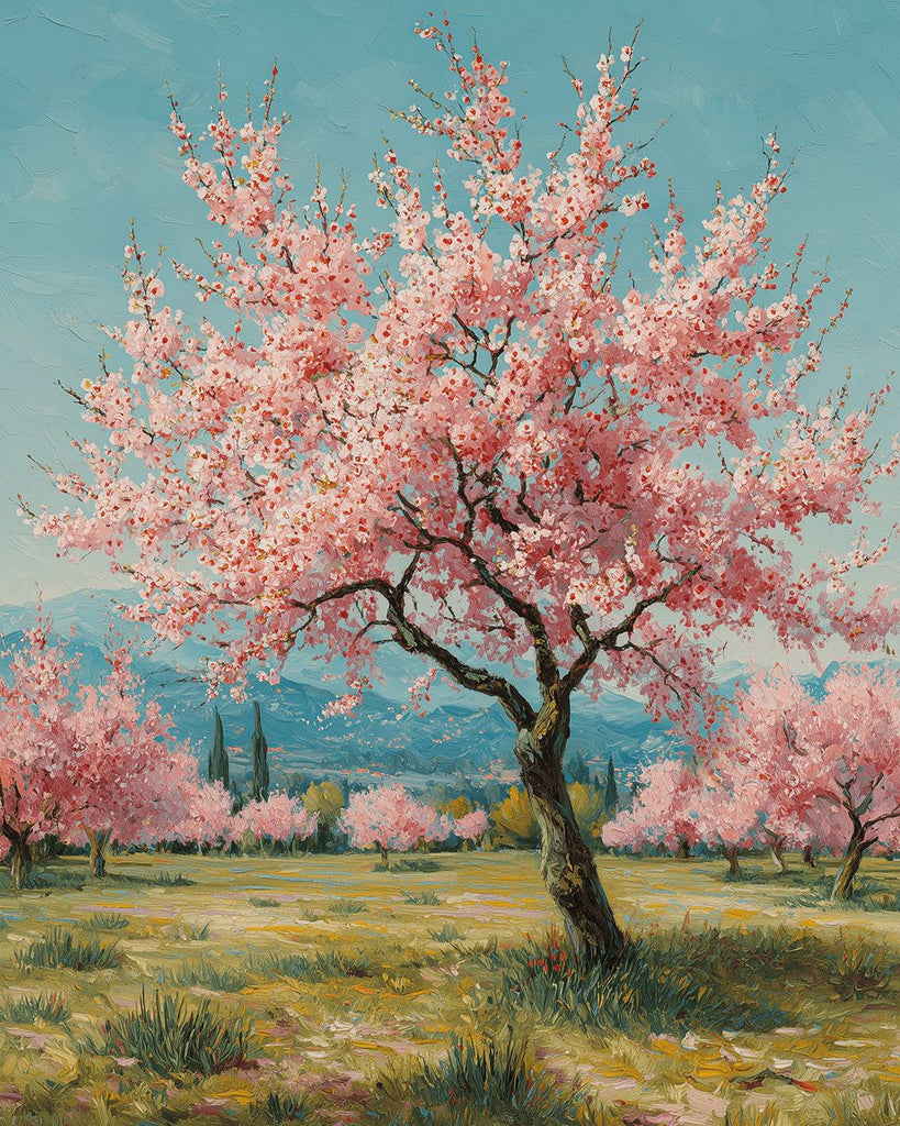Pink Flower Tree in the Field Paint by Numbers