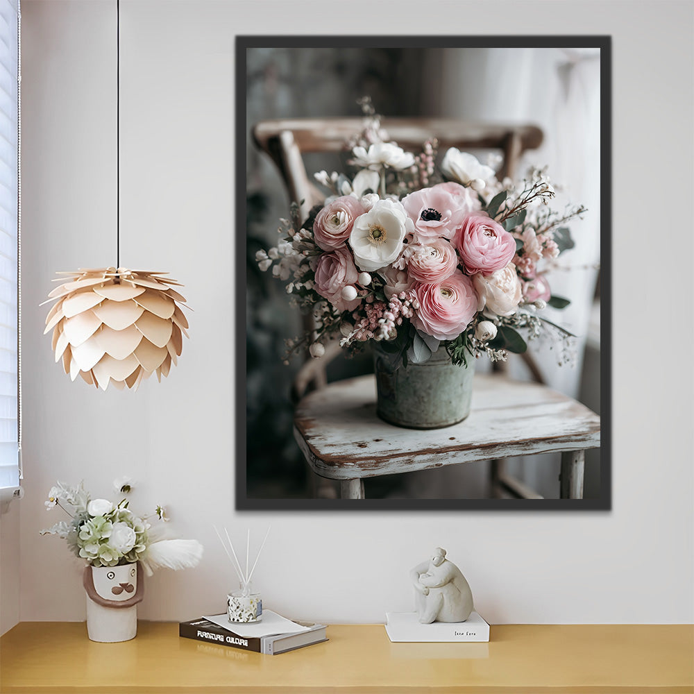 Pink Peonies on the Chair Paint by Numbers