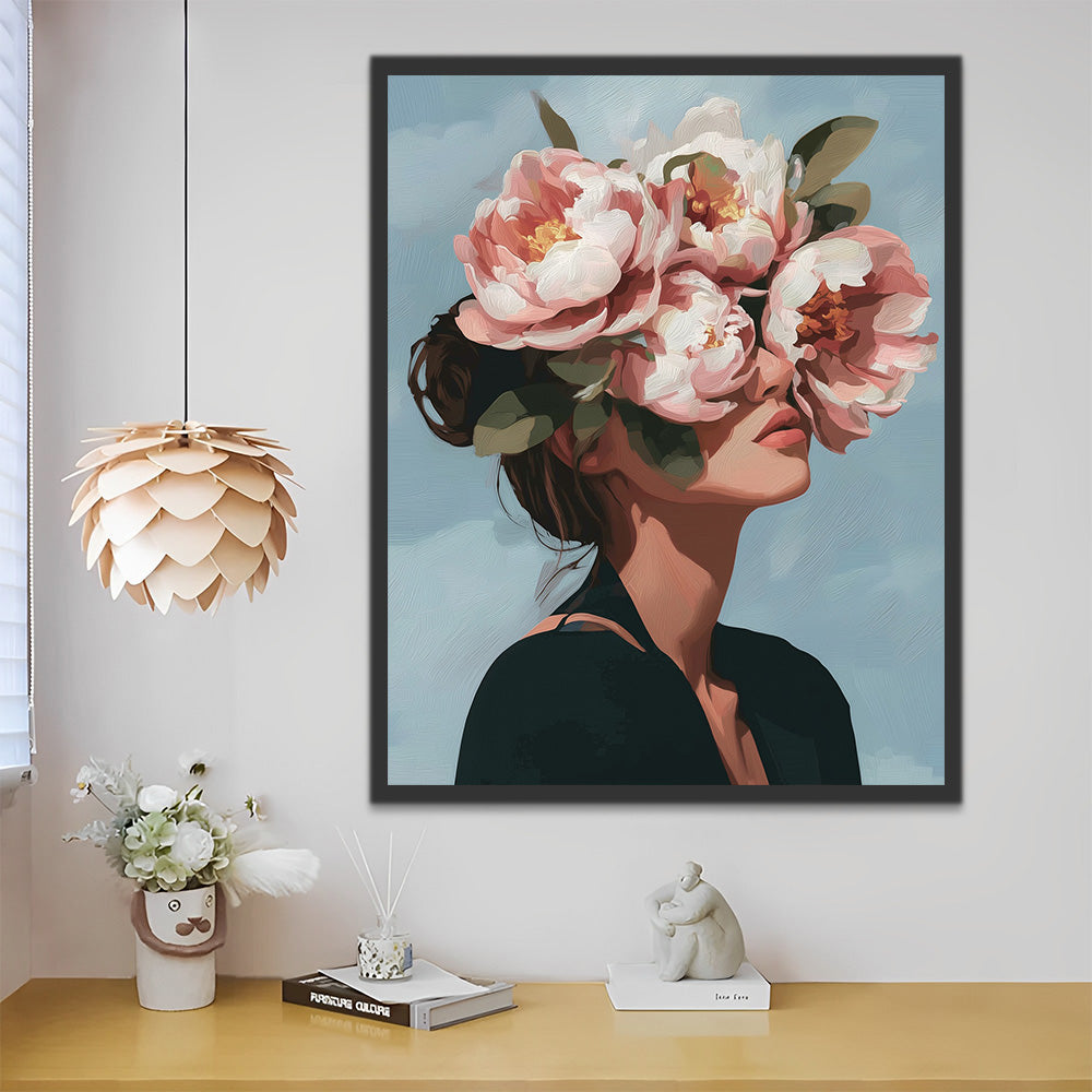 Pink Peony and Woman Paint by Numbers