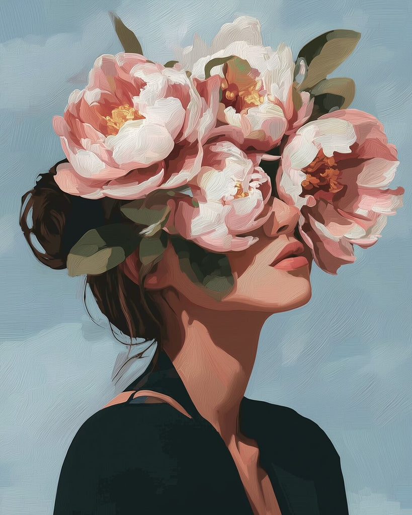 Pink Peony and Woman Paint by Numbers