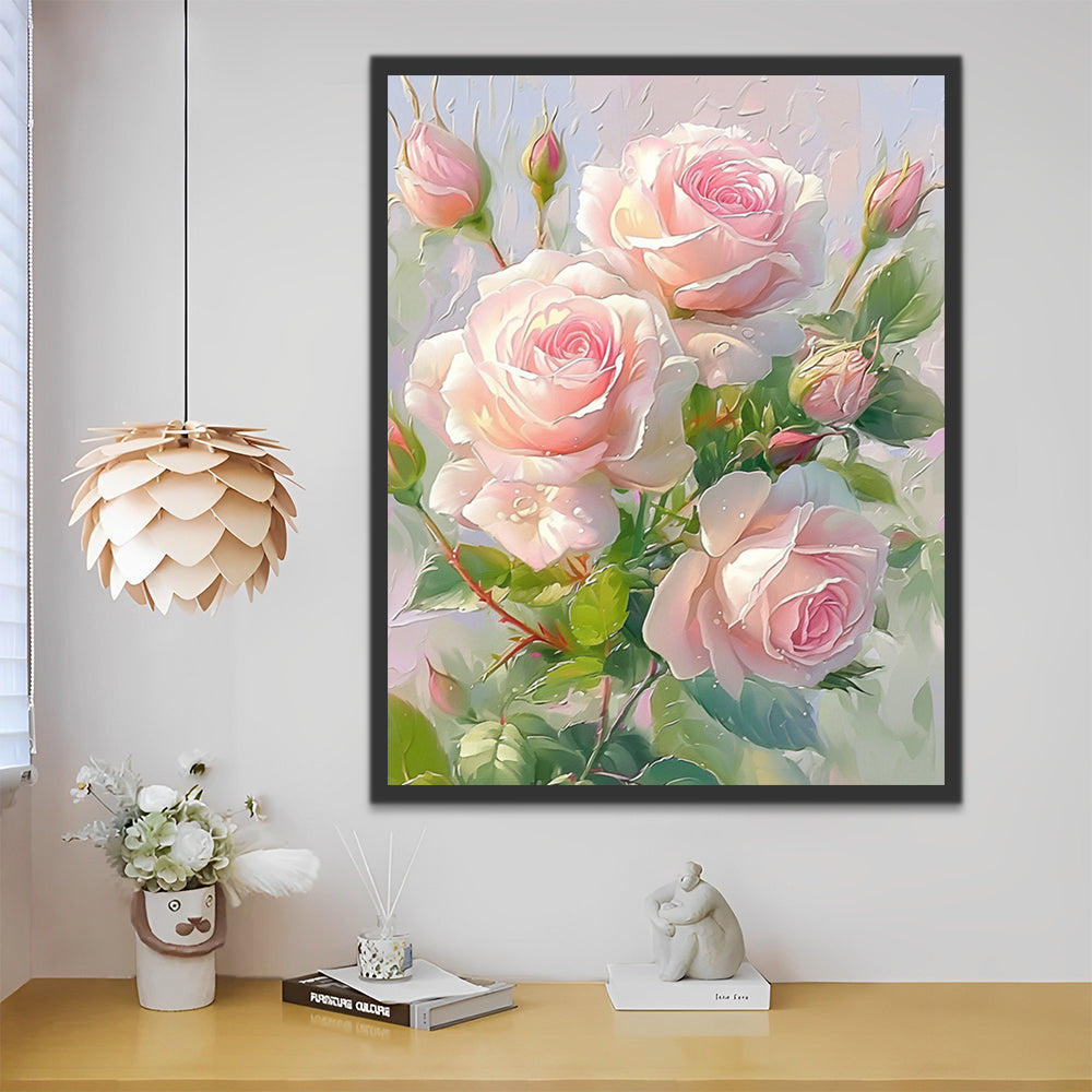 Pink Roses and Buds Paint by Numbers