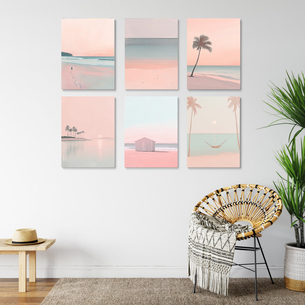 Pink Sea and Beach 6 Pieces Mini Paint by Numbers