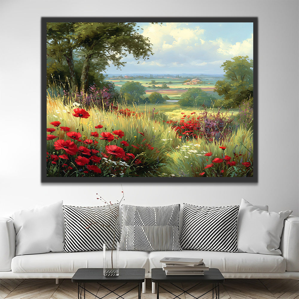 Poppies in the Field Grass Paint by Numbers